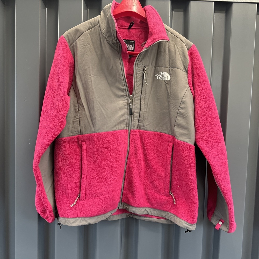 North Face Denali Fleece Jacket Womens XL Pink Gray Full Zip Outdoors Warm